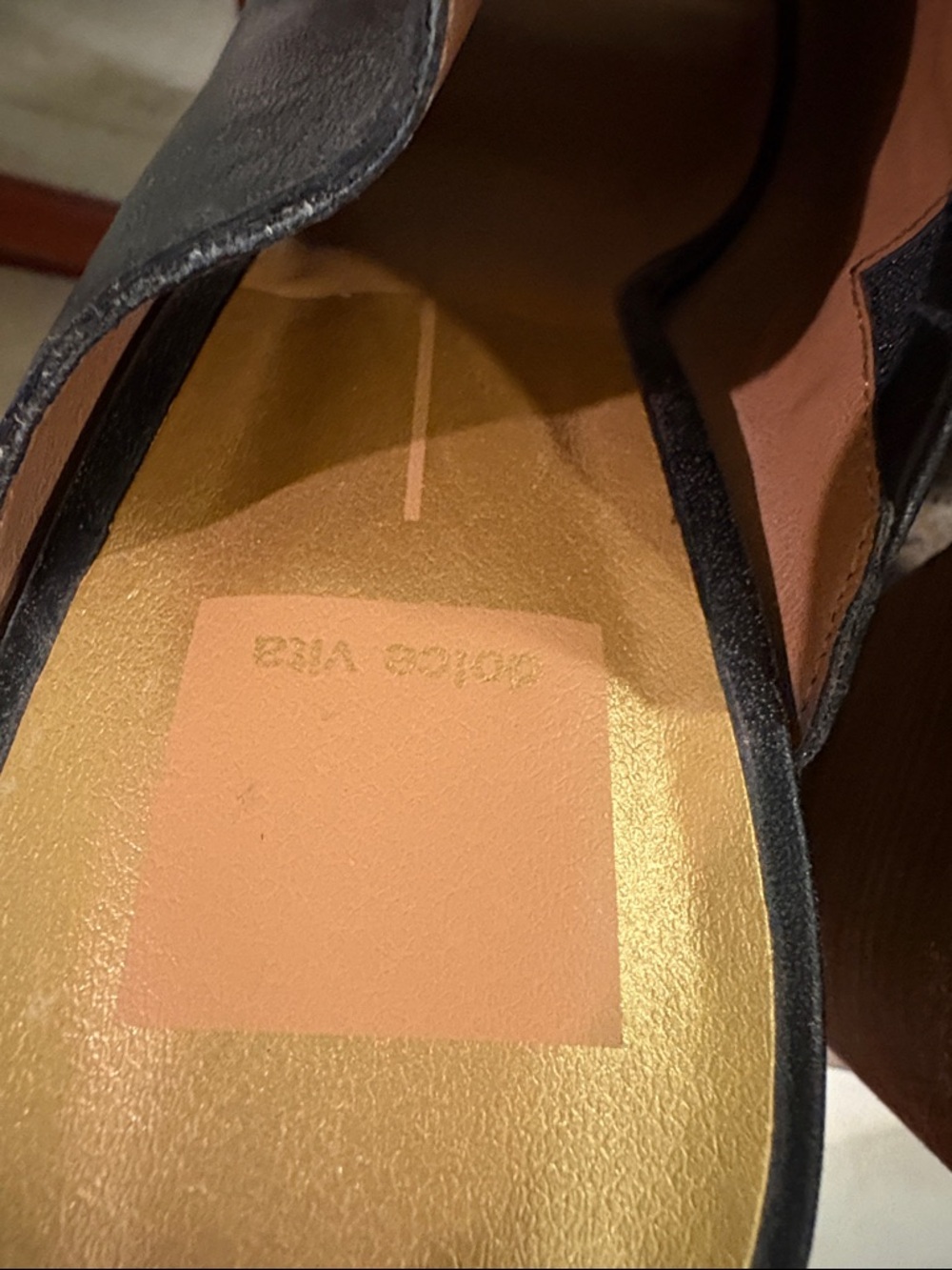 Black Leather Open-Back Mule with Stacked Block Heel - Picture 2 of 4
